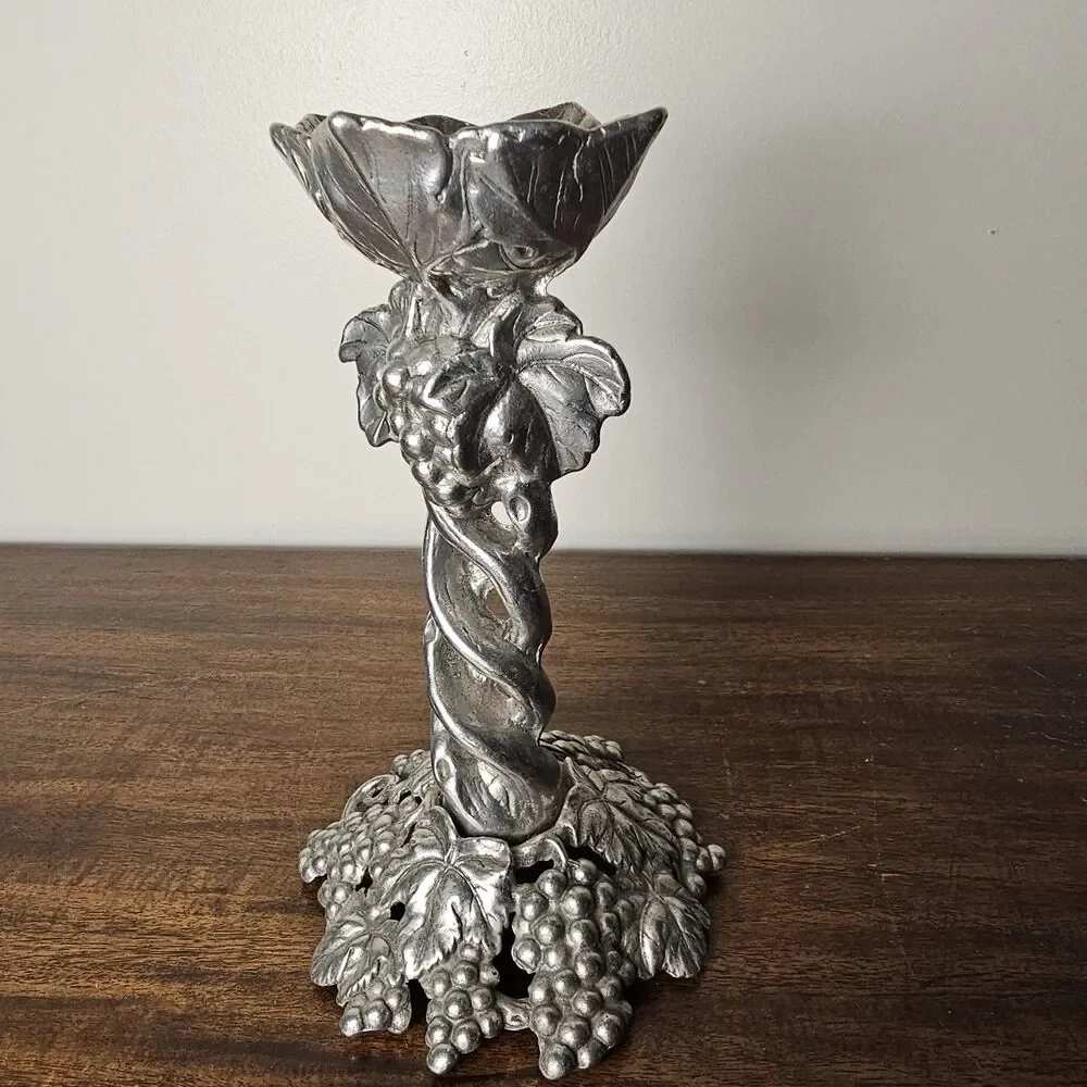 Vintage Arthur Court Grape Spiral Candle Holder Sand Cast Aluminum 1996